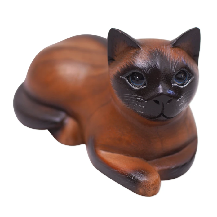 Hand carved cat wood sculpture