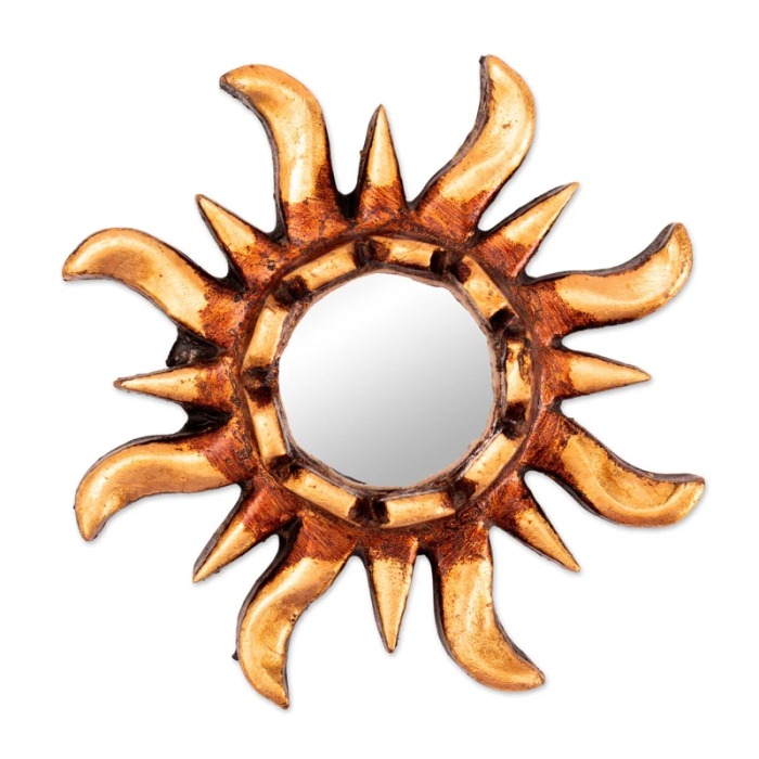 Sun Shaped Mirrored Wood Wall