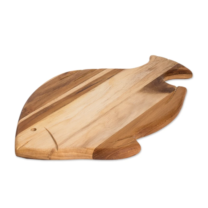 fish-shaped teak wood cheese board